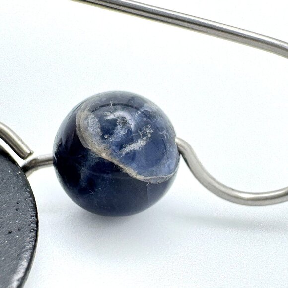 Blue Sodalite Beads Mixed Metal Earrings Abstract Heart Design Vintage - Picture 4 of 10